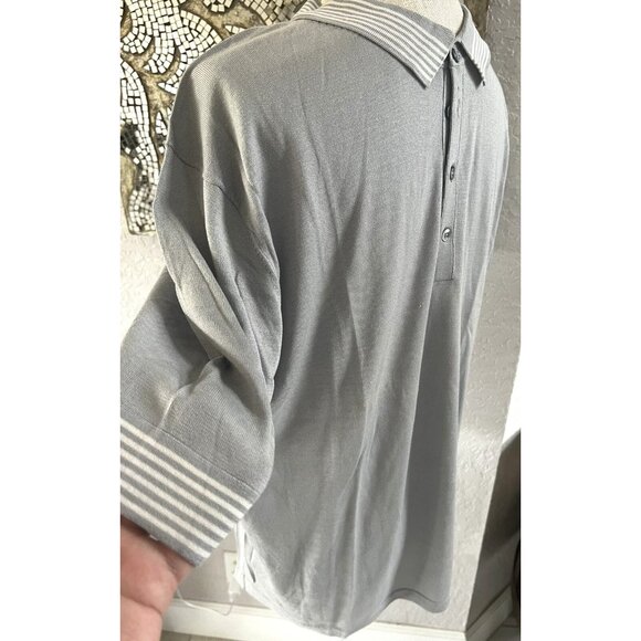 Murano Collezione Mens XL Polo Shirt Gray Striped Collar - Picture 3 of 7